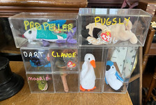 Lot of 8 Ty Beanie Babies with Display Cases  Pugsy, Propellor, Dart, and More