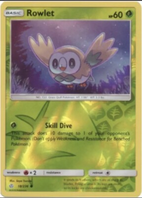 Pokémon TCG Rowlet Sun & Moon - Cosmic Eclipse 18/236 Regular Common