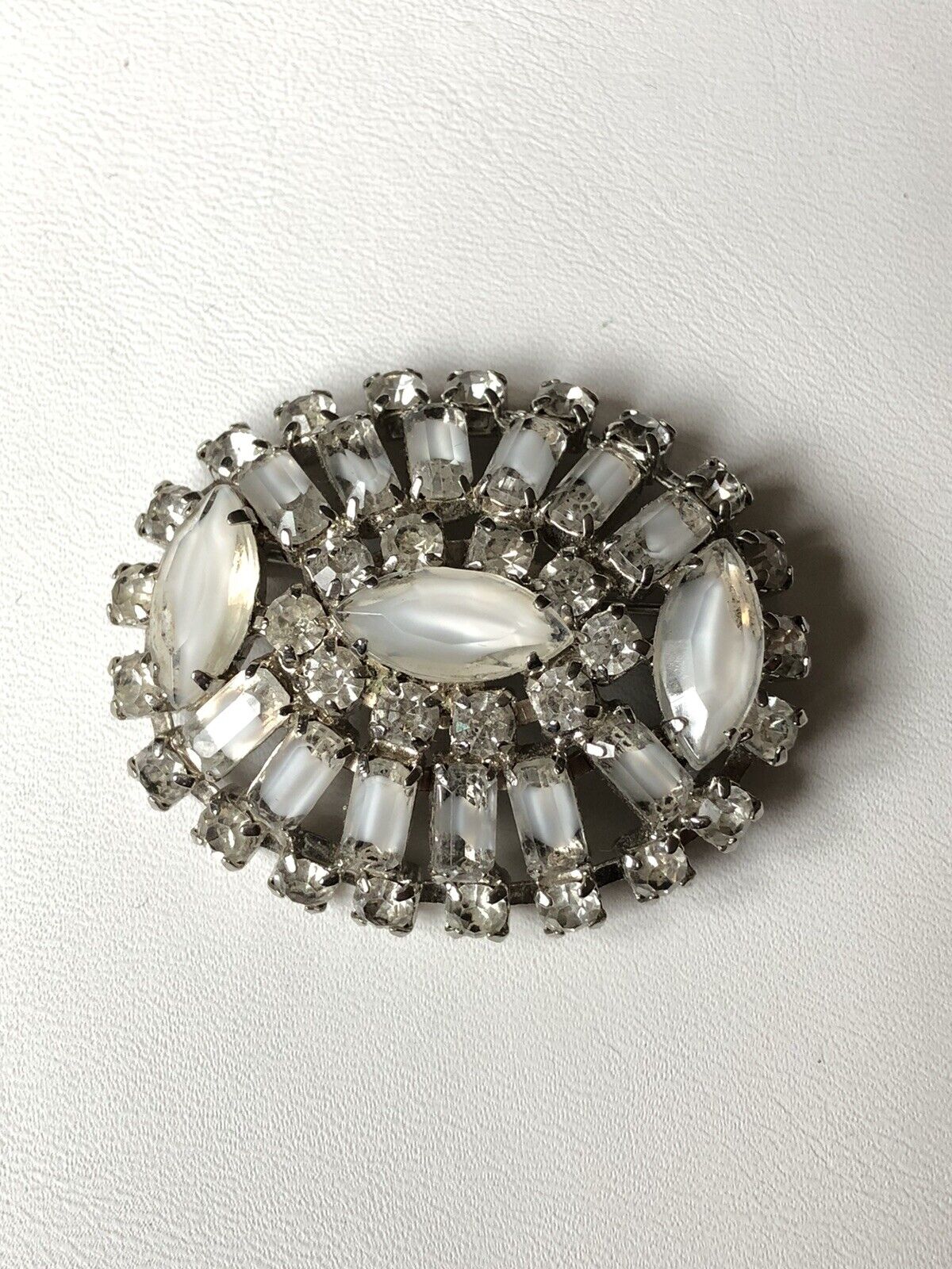 Vintage Rhinestone Large Oval Clear White Brooch … - image 2