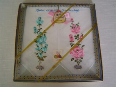 NIB Pr Vtg Fruit Of The Loom Ladies Cotton Embroidered Handkerchiefs~Switzerland