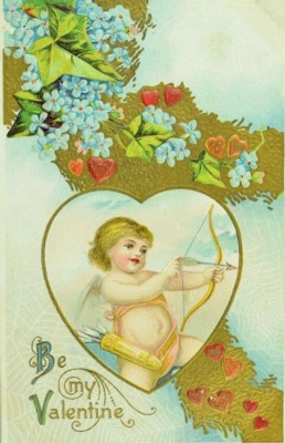 Embossed C. 1910 Valentine's Postcard Cupid Bow & Arrows Spiderwebs Hearts P77