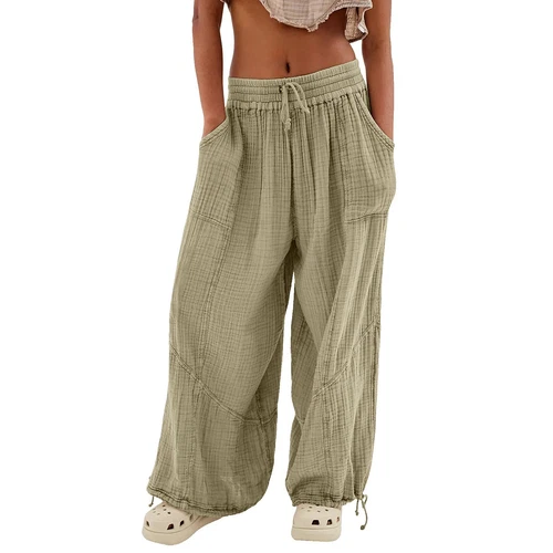 Women's Cargo Pants Baggy Wide Leg Loose High Waist Pockets Sweatpants Trousers - Picture 9 of 48