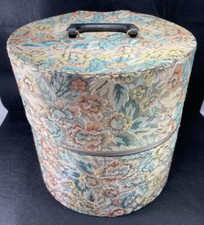 Hat Box Round Luggage Floral Design Fabric Tall Storage Zipper Vintage Fashion
