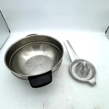 Vintage Metal Kitchenware Lot Aluminum Citrus Juicer & Stainless Steel Strainer
