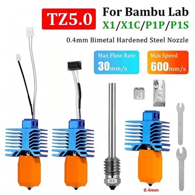 3D Printer For Bambu Lab P1P P1S X1 X1C Hotend Kit 0.4mm Hardened Steel Nozzle