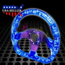 D-shaped Blue Steering Wheel 6-hole Crystal Bubble Burnt Spoke Deep Dish Racing D-shaped Blue Steering Wheel 6-hole Crystal Bubble Burnt Spoke Deep Dish Racing