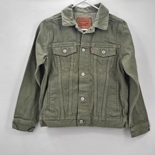 Levi  s Boys Olive Green Denim Trucker Jacket NWT Size L Cotton Casual Spring