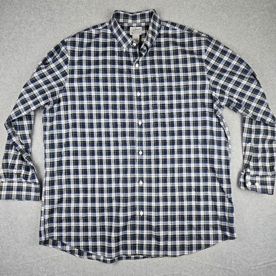 LL Bean Mens XL Regular Button Down Plaid Shirt Long Sleeve Navy Green 288292