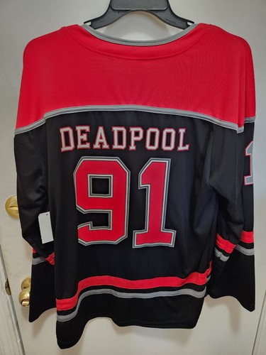 Marvel Deadpool schwarz/rot Grafik Herren XL Hockey Trikot! Neu - Bild 6 von 9