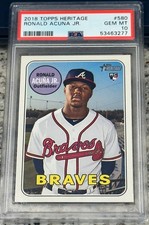 2018 Topps Heritage High Number Ronald Acuna Jr #580 Rookie Card PSA 10. rookie card picture