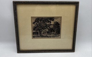 Olof Olson's Homestead By Birger Sandzén American Etching Framed Art Print