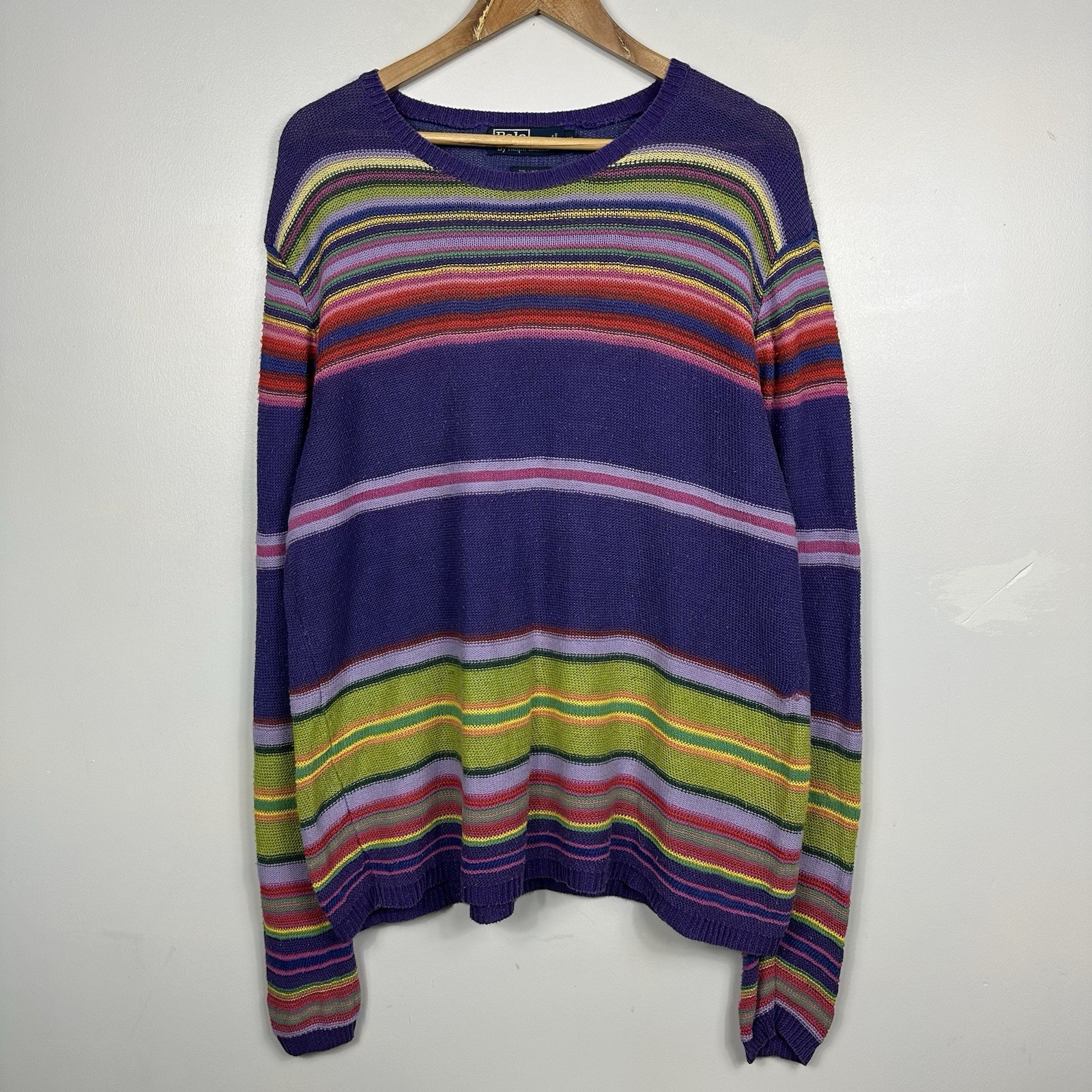 Vintage Polo Ralph Lauren Knit Jumper, Striped Lo Life, Silk Linen, Mens XL