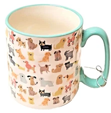 10 Strawberry Street Coffee Mug Bella AO Pups Dogs Turquoise Ceramic Cup NEW