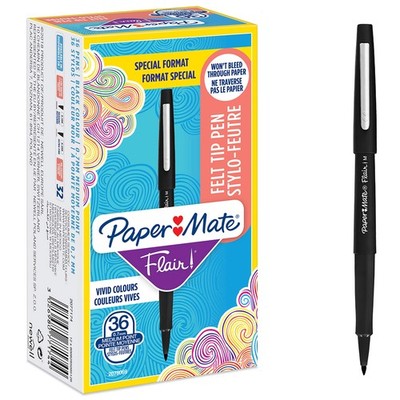 Paper Mate Flair Felt Tip Pens, Medium Point (0.7mm), Black, 36 Count medium nib