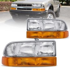 Pair Chrome Front Headlights Assembly For 1998-2004 Chevrolet S10 Blazer Halogen