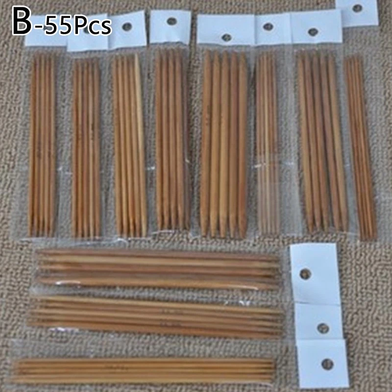 55PCS Double Pointed Bamboo Knitting Needles Sewing Tools DIY Handmade Craft New