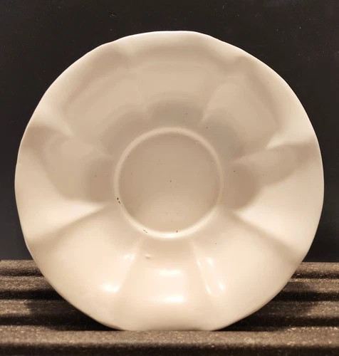 McCoy Pottery 1950s White Pearl Ruffled Lotus Petal Flower Bowl, Footed, USA