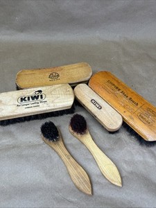Lot of 6 Vintage Shoe Shine Brushes Brown Black Shoes Kiwi Eima Empire USM
