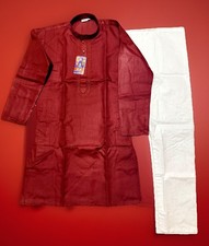 Maroon cotton embroi Haldi NWT Men's Kurta PAJAMA SET SZ 38 M India-USA seller