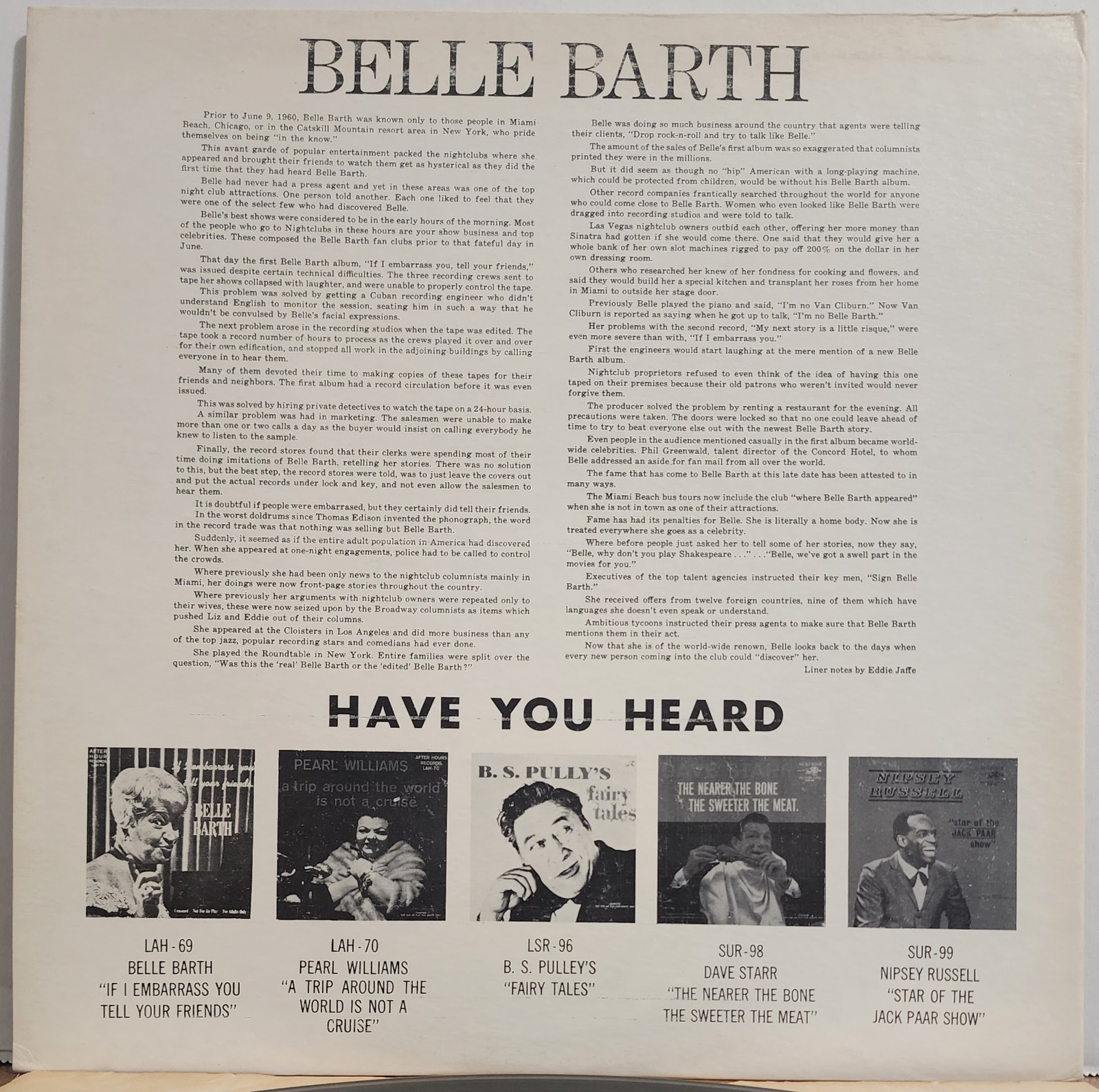 Belle Barth My Next Story Is A Little Risque Vinyl LP After Hour Records LAH 69½