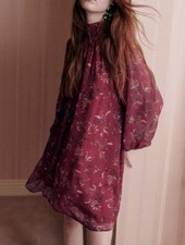 Sezane Les Composantes Sezane Maroon Floral Mini High Neck Long Sleeve Dress 34