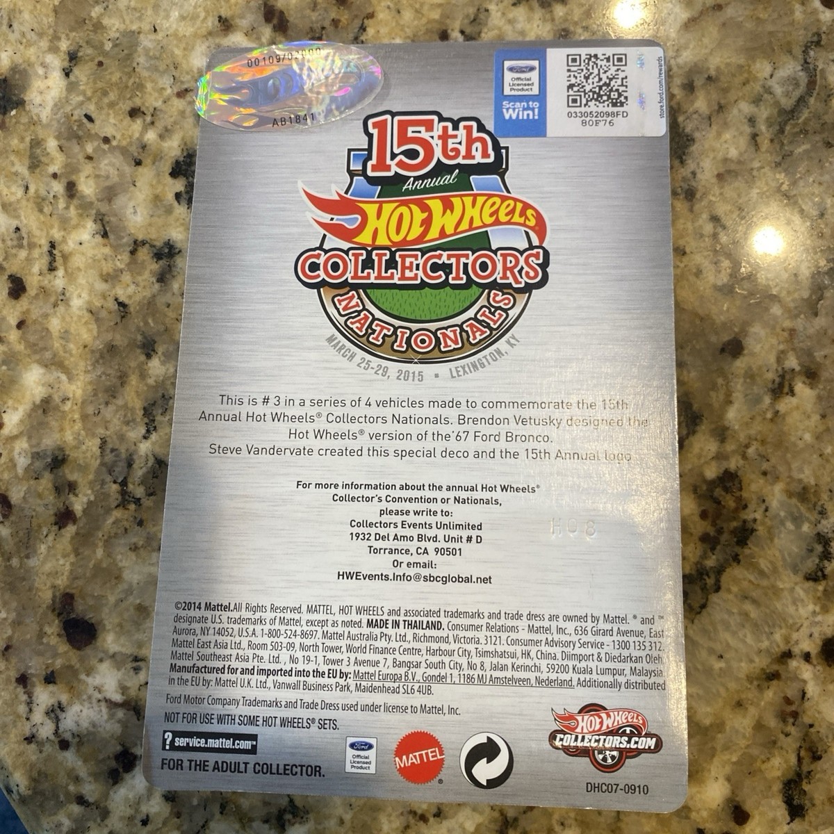 2015 Hot Wheels 15th Nationals Convention Lexington KY 1967 Ford