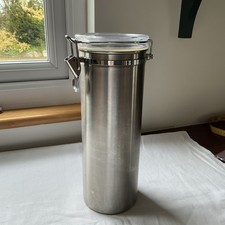 Pasta Tin 29cm Stainless Steel Grey Airtight Spaghetti Storage Canister USED