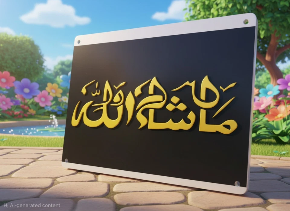 MashaAllah Calligraphy Waterproof Metal Plate With Chain Personlized Home Decor - Image 2 of 4