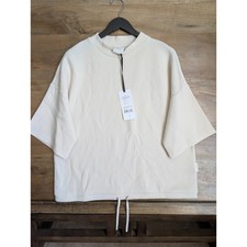 NWT Varley Sweatshirt Womens M Cream Stretch Alden Short Sleeve Dropped Shoulder