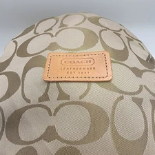 COACH Bucket Hat Women's Small Tan Reversible Signature Logo Leather Belt Nylon