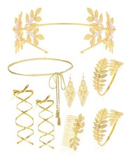 Greek Goddess Costume Accessories Set Cleopatra for Women Golden Laurel Leaf ...