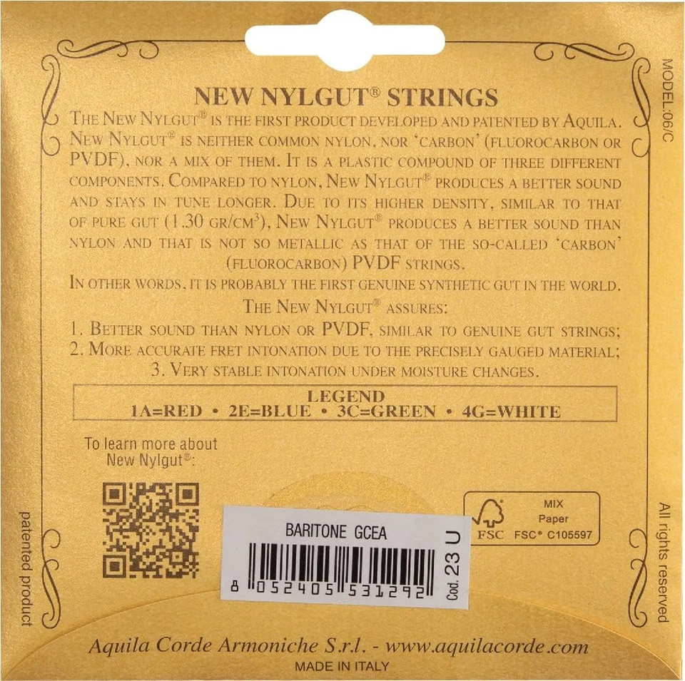 Aquila 23U Nylgut Baritone Ukulele String Set - GCEA - High G Tuning - Image 2 of 3