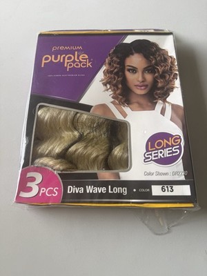 Premium Purple Pack Diva Wave Long Series Human Hair Wavy Weft Blonde 3pcs