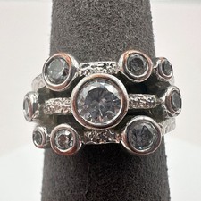 Vintage 80s Silver Tone Bub Cluster Ring Raindance Style Bezel Statement Jewelry