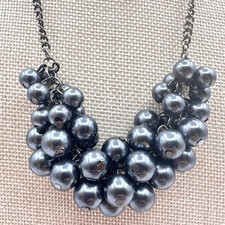 Vintage 90s Silver Tone Layered Chain Necklace Shimmering Faux Pearl Jewelry Y2K