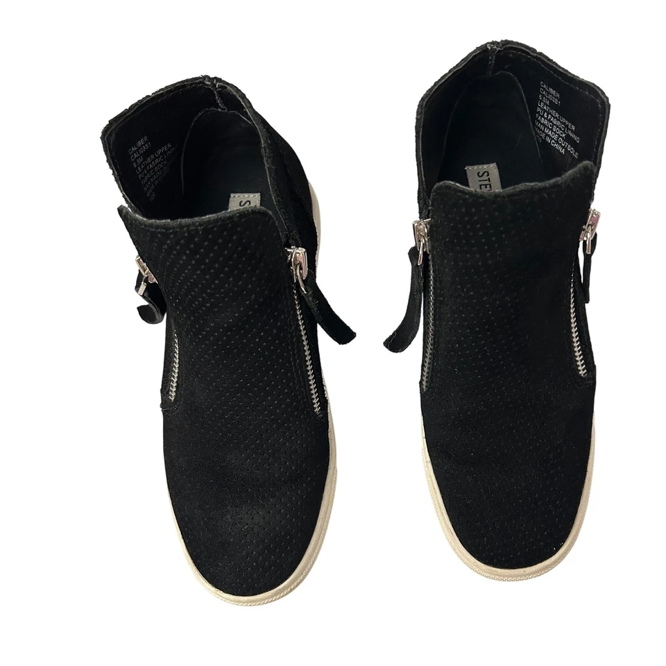 Steve Madden Caliber Black Suede Leather Wedge Heel Zip Up Sneakers W 6.5  Y 4.5 - Image 4 of 4