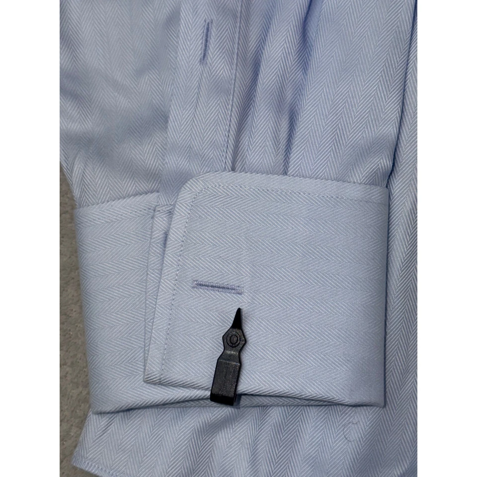 Tasso Ella 17X34/35 Light Blue Herringbone Dress Shirt French Cuffs Men's Formal - Image 3 of 4