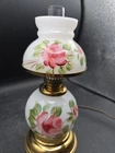 Vintage Hand Painted Pink Rose GWTW Hurricane Parlor Miniature Lamp MCM Works 9"