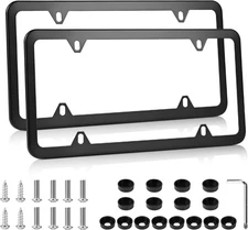 2Pcs Black Stainless Steel License Plate Frames 4 Hole Car Plate Holders