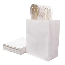 50 Ct vanhel White Gift Bags with Handles 8x4.25x10.5 - Medium Kraft Paper Bags