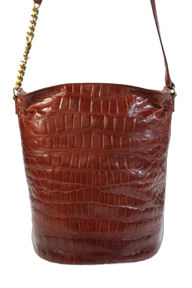 Saint Laurent Womens Embossed Leather Adjustable Zip Up Shoulder Handbag Brown - Image 4 of 4