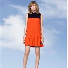 Victoria Beckham for Target Scalloped Trim Sleeveless Dress Orange Black Size S