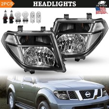 For 2005-2008 Nissan Frontier Pair Black Headlights 05-07 Pathfinder Headlamps