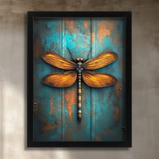 Golden Dragonfly Art Print Nature Wall Art Insect Illustration Botanical Print