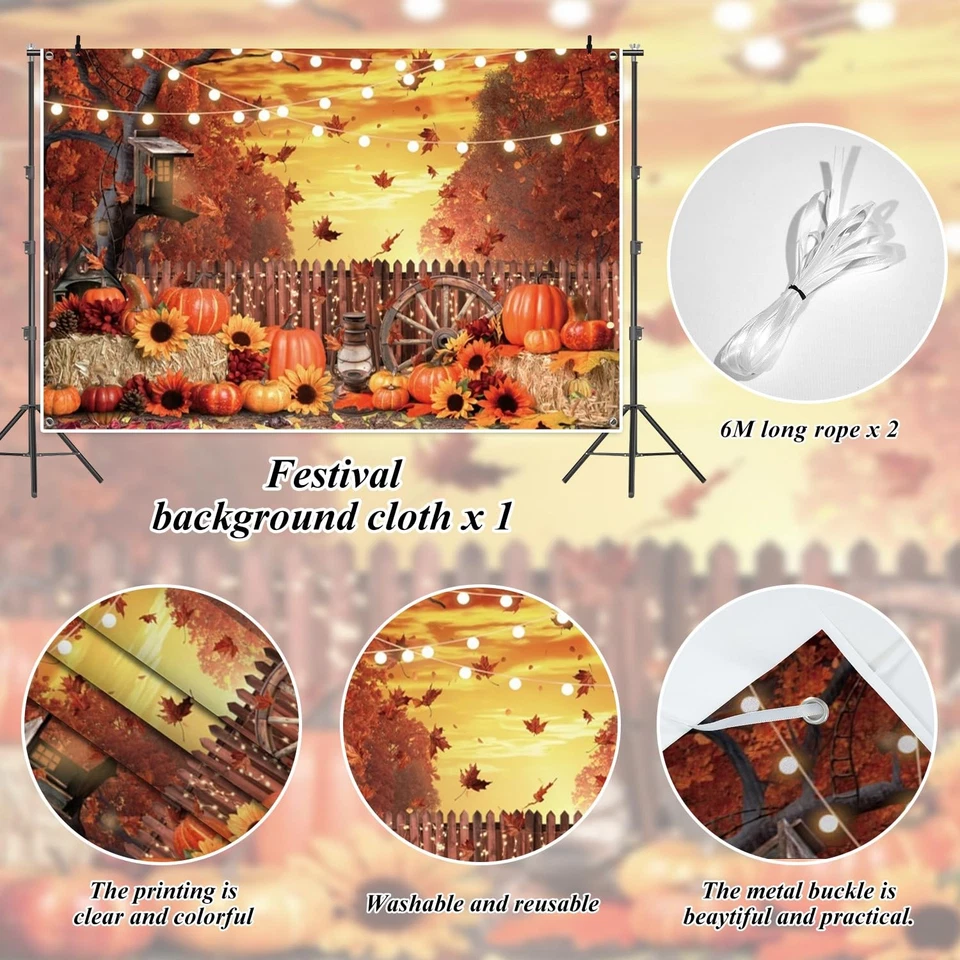 Fall Banner 10x8ft Polyester Harvest Hay Farm Pumpkin Patch Backdrop Sunflowe... - Image 4 of 4