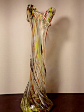 Vintage Venetian Murano Colorful Art Glass Twisted Vase 14" Italy