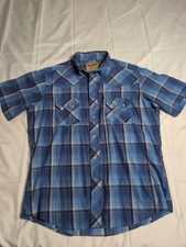Wrangler Western Pearl Snap Shirt Mens M Blue Plaid Cowboy Short Sleeve
