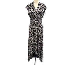 APT. 9 NWT M Taupe & Black Bold Print Surplice V-neck Soft Knit Maxi Dress