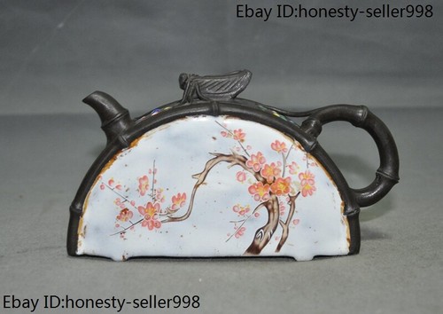 7,2" China antike Yixing Zisha bemalte Pflaume Bossom Zikade Statue Teeservice Teekanne