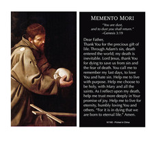 (2 copias) Tarjeta de Santa Oración Memento Mori "Y al polvo volverás" Cartulina Memento Mori